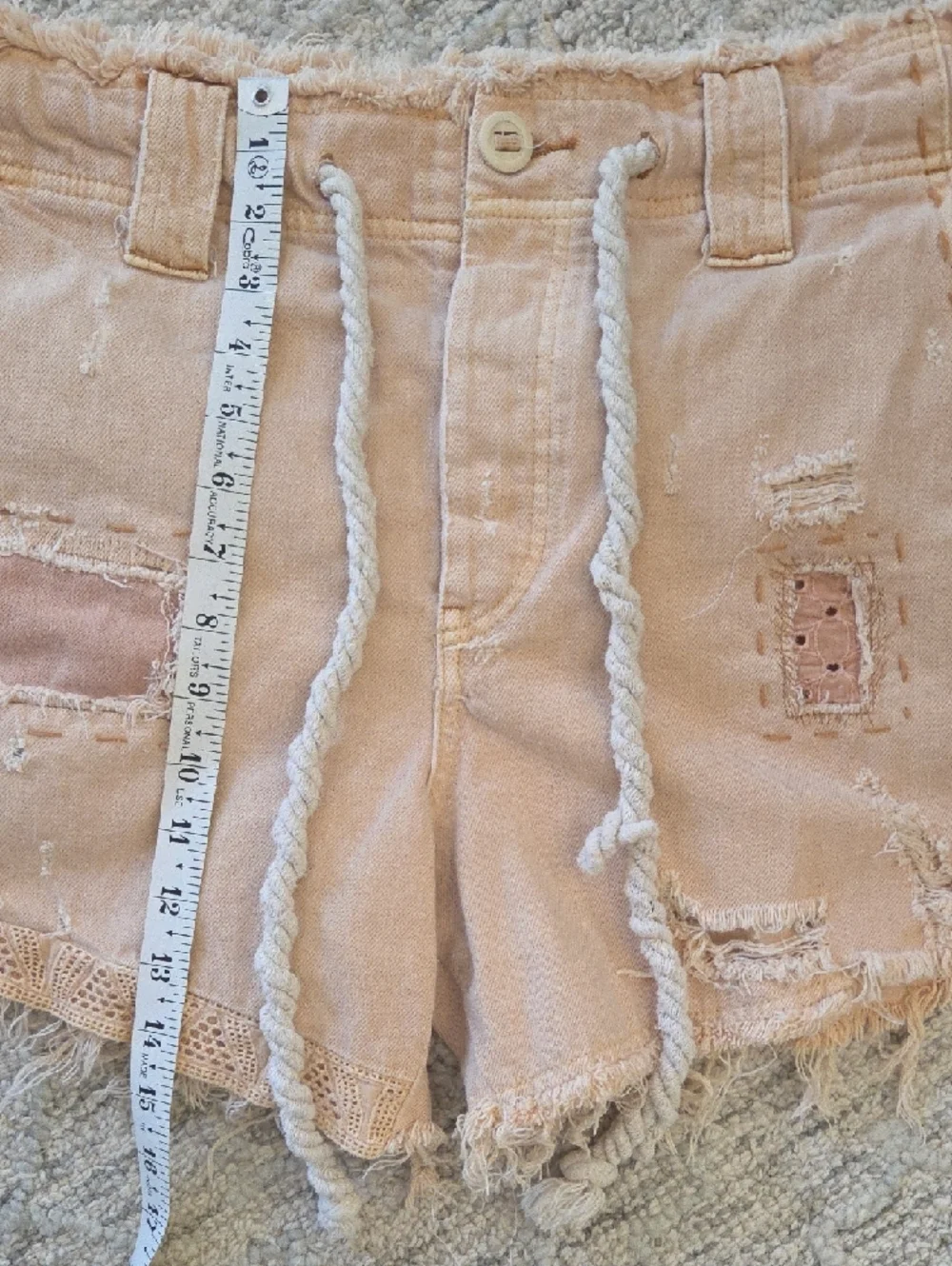 Free People Soft Peach Denim Shorts with Rope Accent - Picture 9 of 9